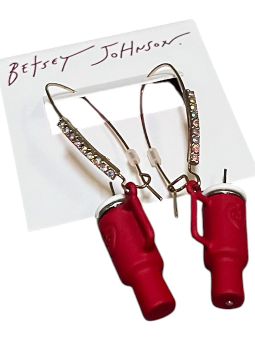Betsy Johnson red  novelty Beverage Cup Drop Earrings